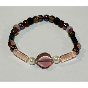 Neutral Beaded Bracelet Brown Pink Glass Beads Minimal Aesthetic Jewelry